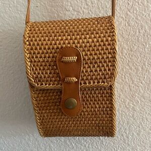 Woven Rattan Crossbody Bag in Tan